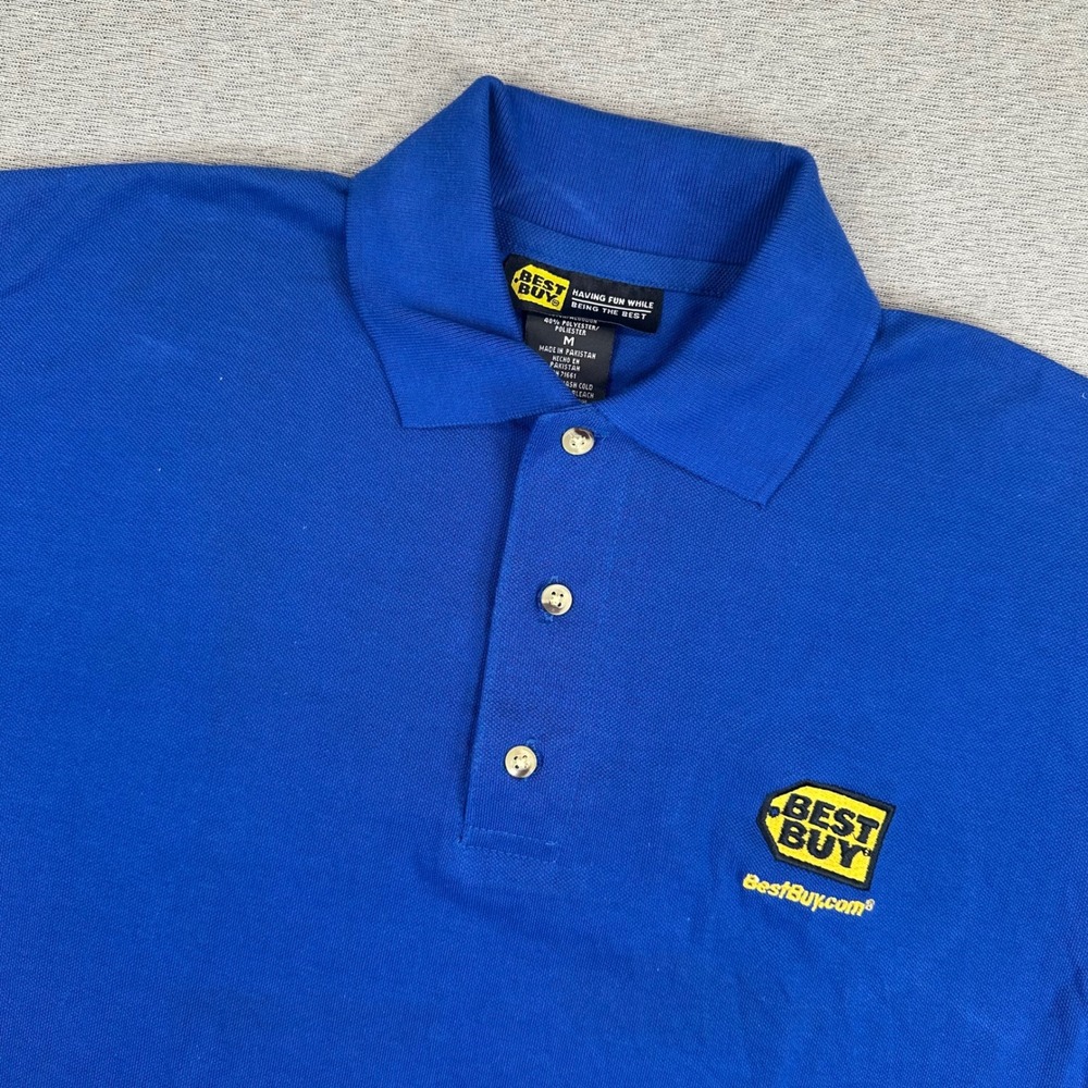 Best Buy Employee Uniform Polo Shirt Mens Medium Blue Short Sleeve Embroidered